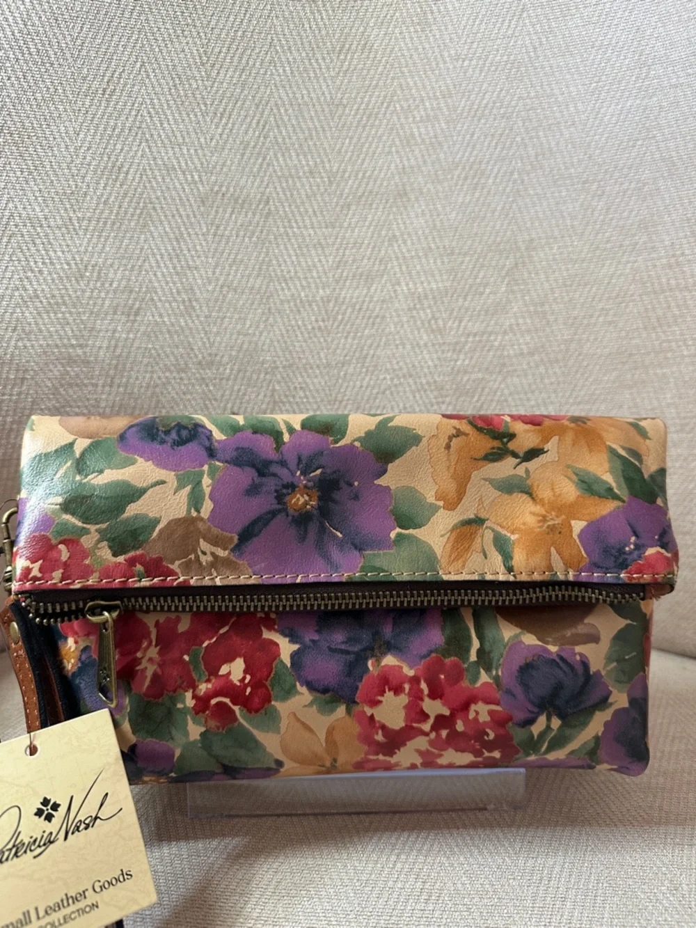 Patricia Nash Floral Fold-Over Leather Wristlet Clutch - Multi
